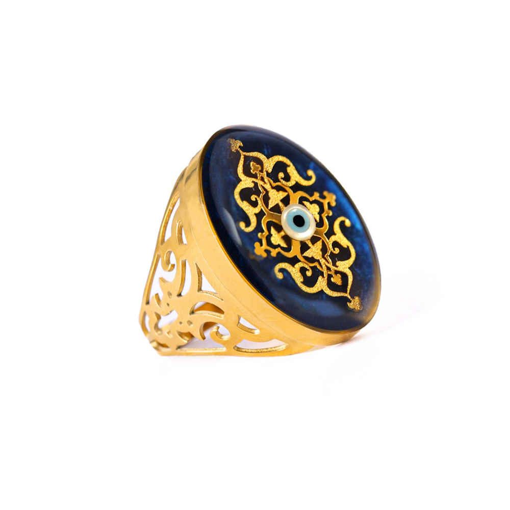 Price and Buy Steel Signet Ring with Onyx Resin Covered and Gold Plated Evil Eye Symbol