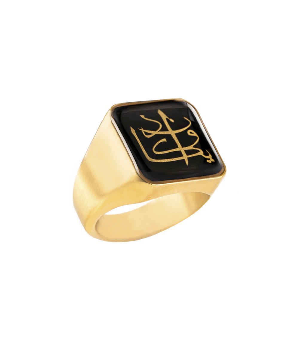 Price and Buy Steel Signet Ring with Onyx Resin Covered and Gold Plated Va In Yakad - Image 3