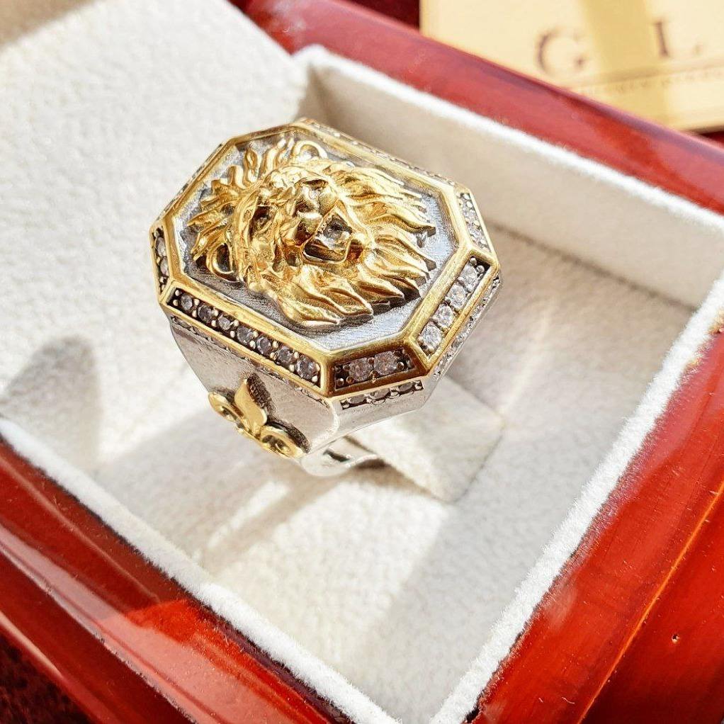 Price and Buy Sterling Silver Lion Face Engraved Signet Ring for Men - Image 4