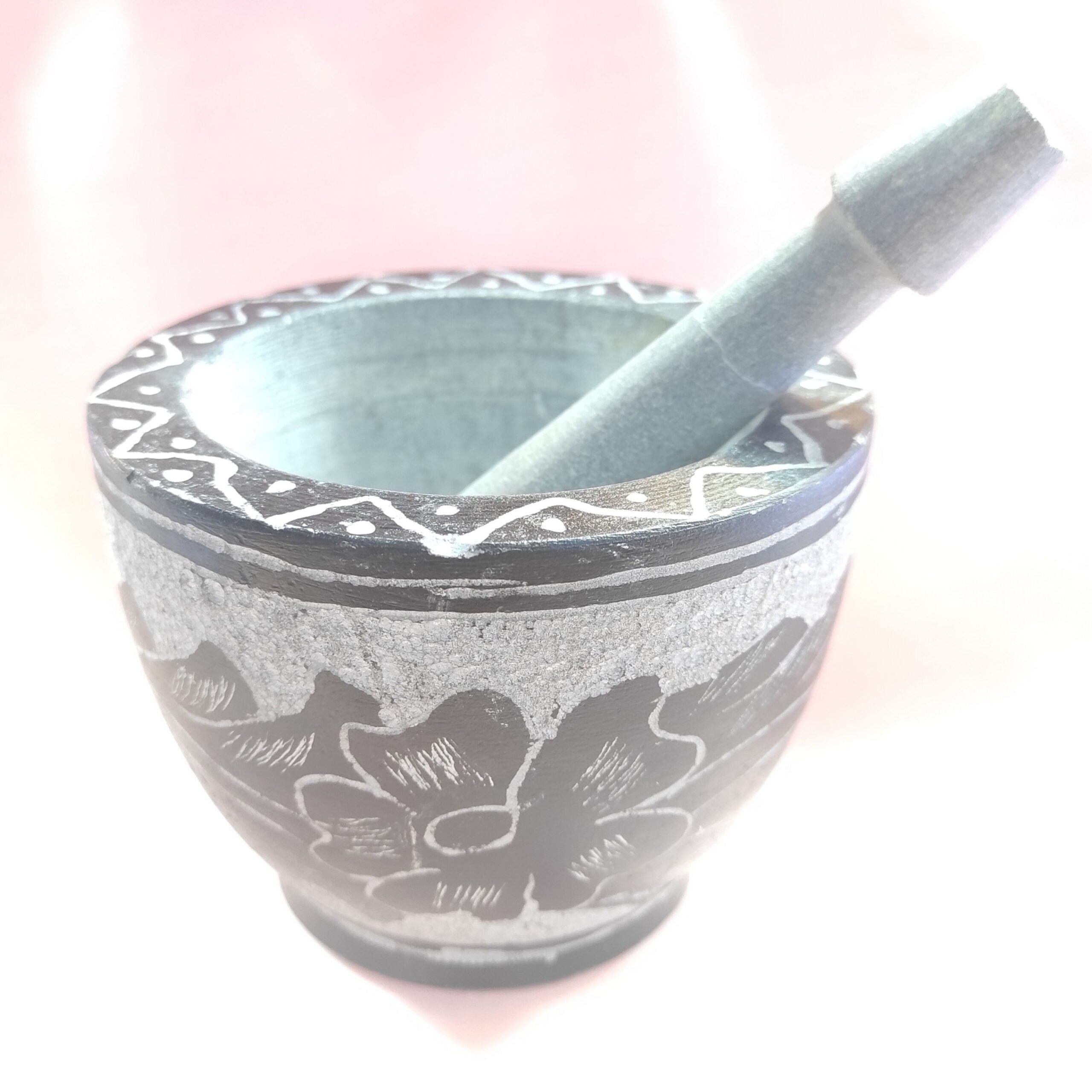 Price and Buy Stone Mortar & Pestle Set Elegantly Handcrafted in Floral Design - Image 3