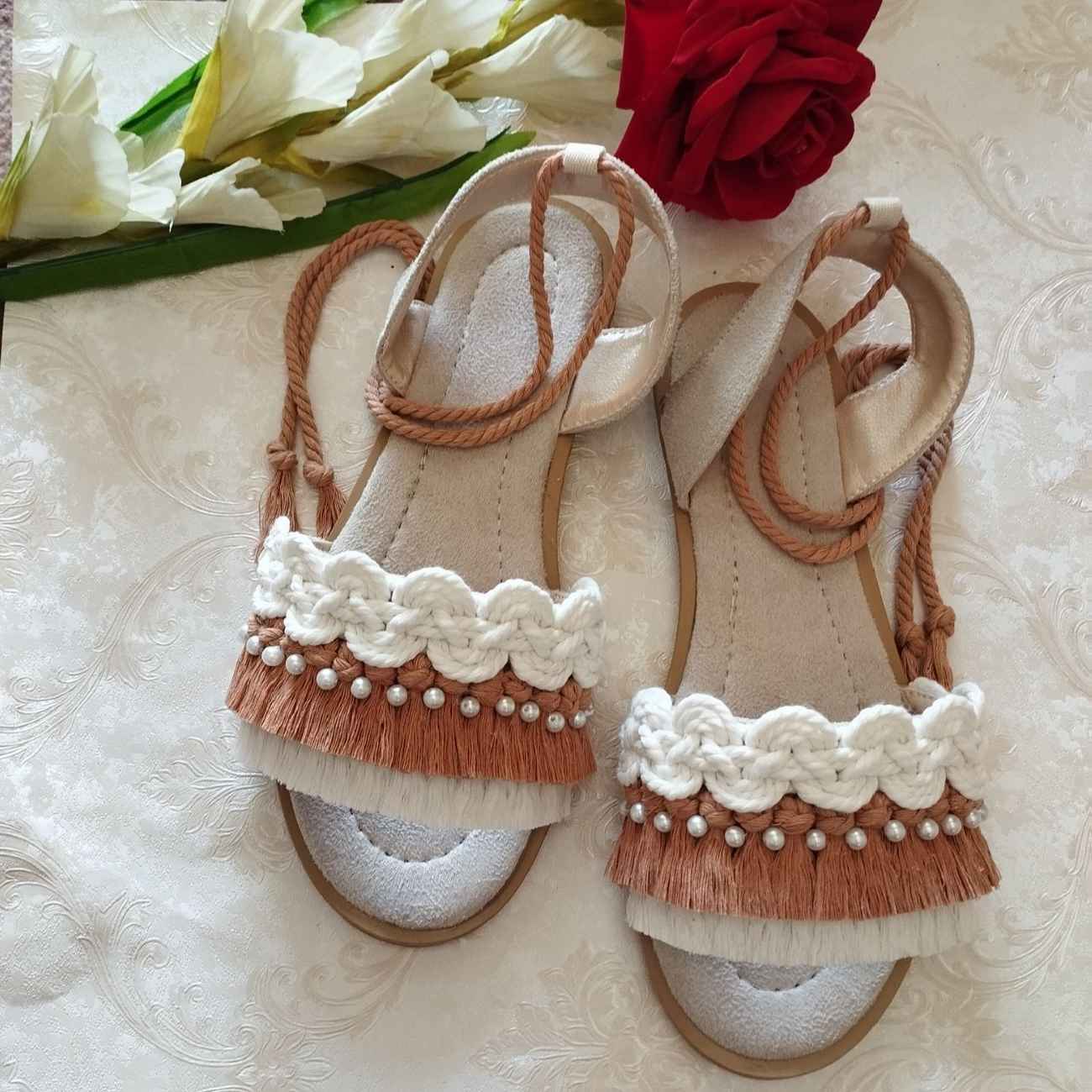 Price and Buy Strapped Macrame Sandal – Boho Style with Pearl Design