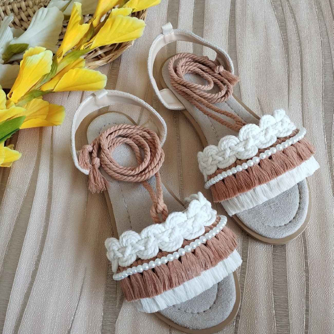 Price and Buy Strapped Macrame Sandal – Boho Style with Pearl Design - Image 3