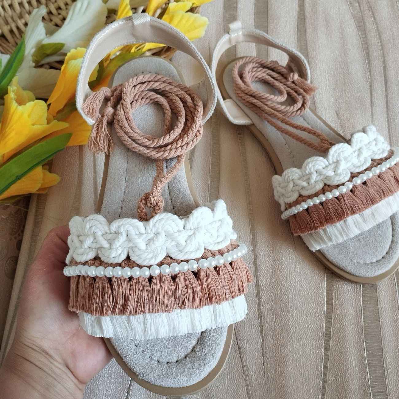 Price and Buy Strapped Macrame Sandal – Boho Style with Pearl Design - Image 4