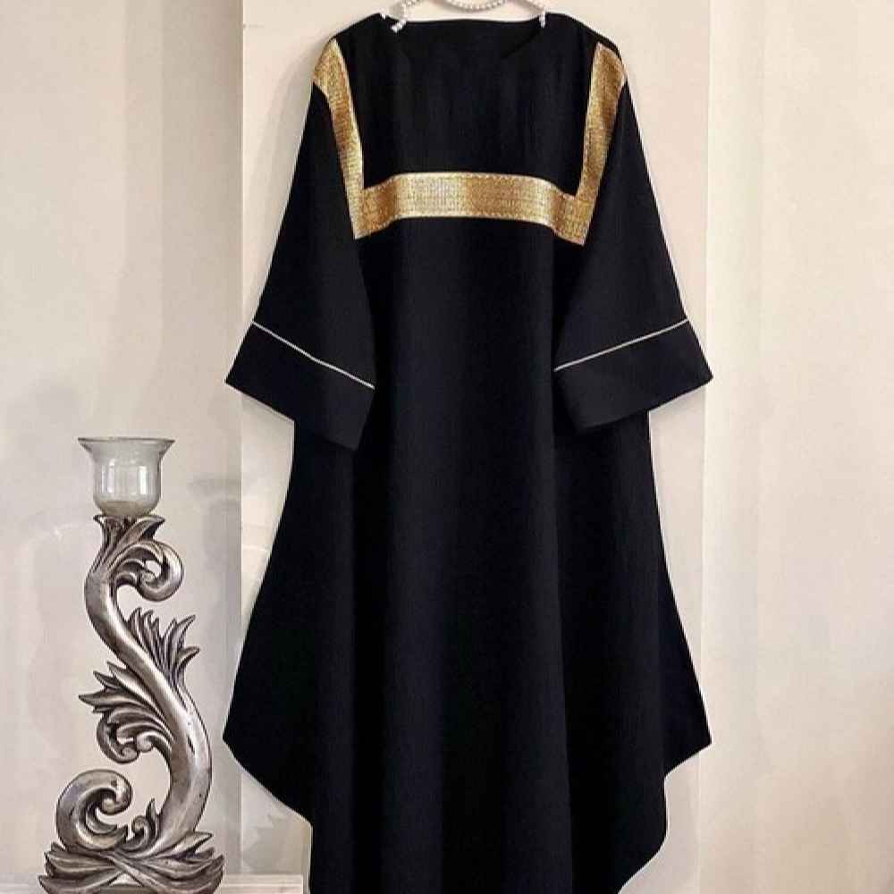 Price and Buy Stylish Abaya for Muslim Women with Black Cotton Fabric - Image 3