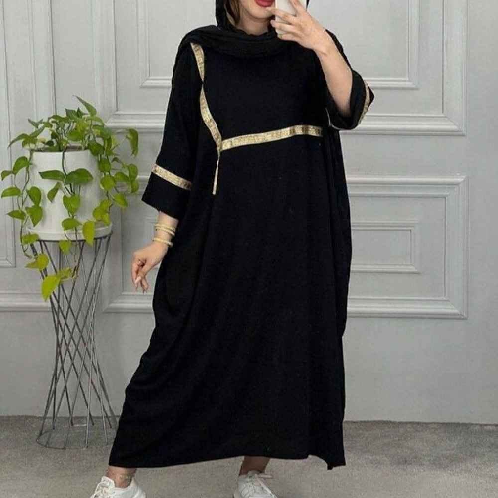 Price and Buy Stylish Abaya for Muslim Women with Black Cotton Fabric - Image 4