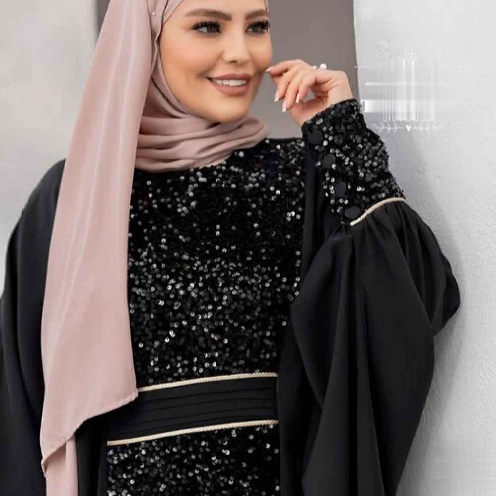 Price and Buy Stylish Abaya for Women Elegant Black With Sparkly Sequin - Image 3
