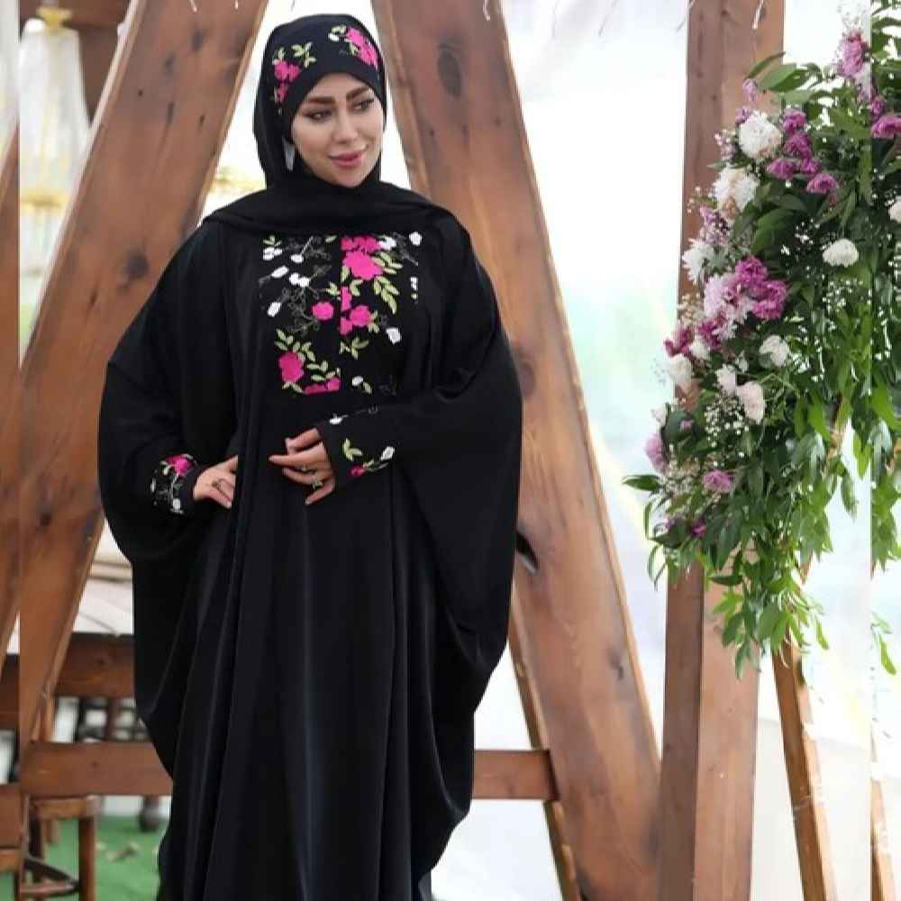 Price and Buy Stylish Butterfly Abaya for Muslim Women – Soft Black Crepe Fabric - Image 4