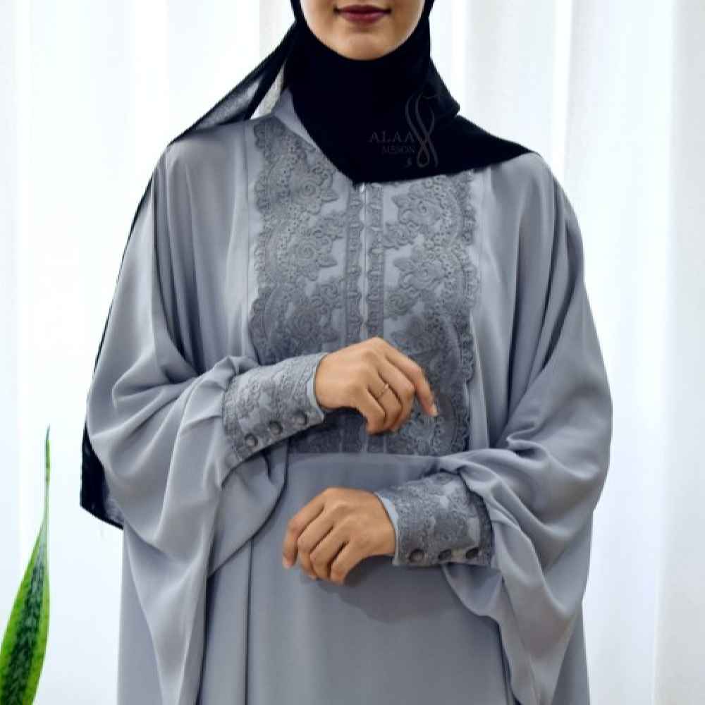 Price and Buy Stylish Butterfly Abaya for Muslim Women – Soft Gray Crepe Fabric