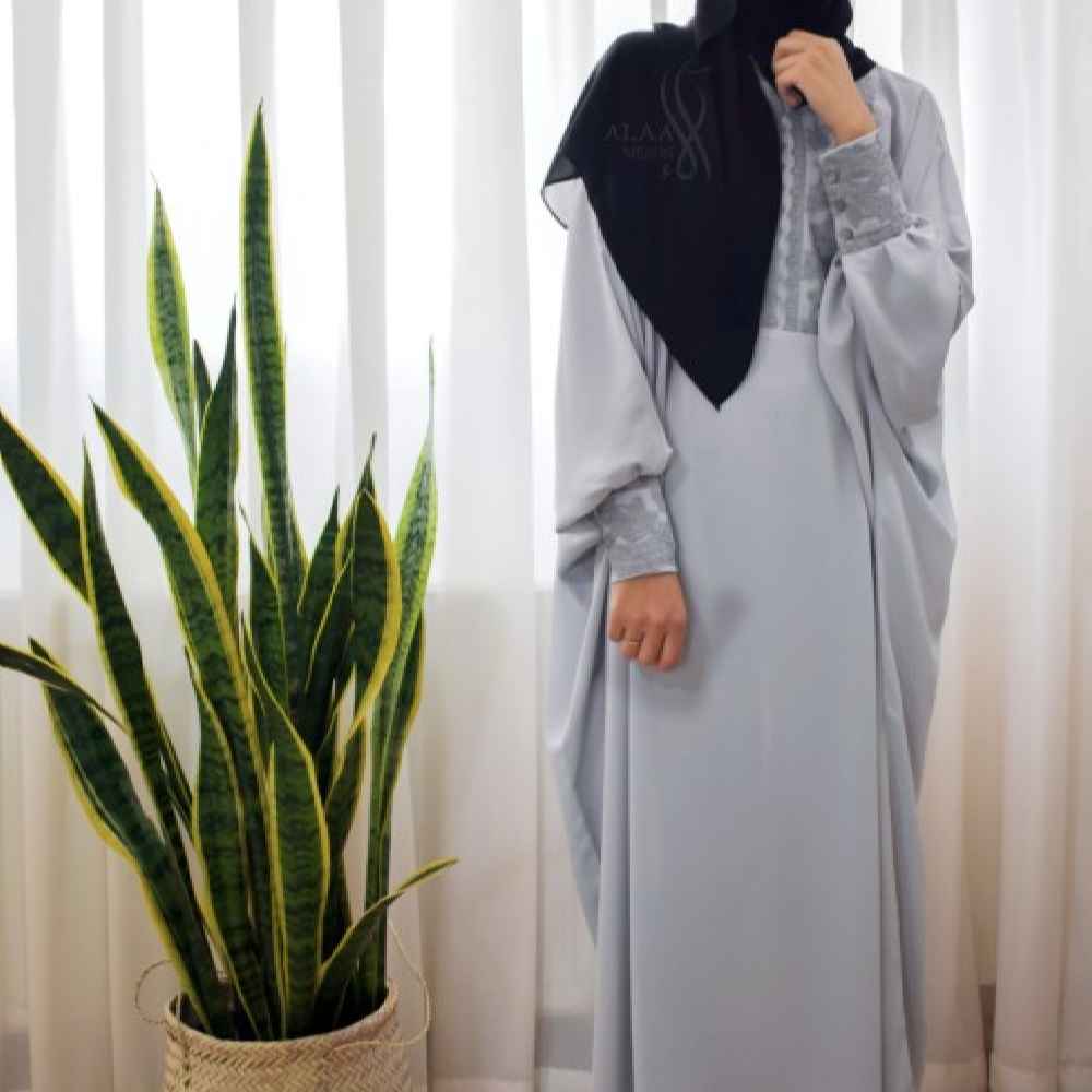 Price and Buy Stylish Butterfly Abaya for Muslim Women – Soft Gray Crepe Fabric - Image 3