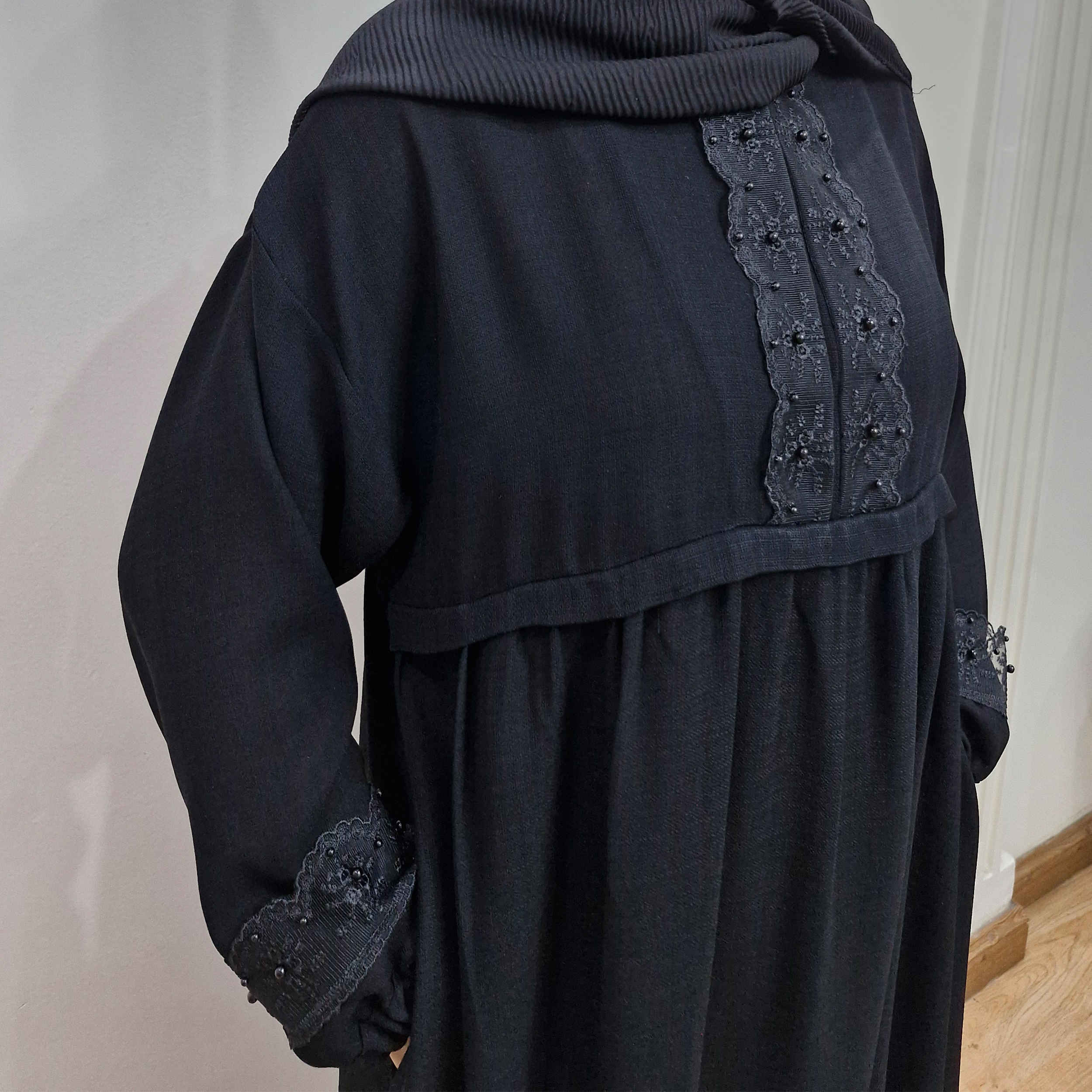Price and Buy Stylish Loose Fit Abaya for Muslim Women in Black Crepe Fabric - Image 5