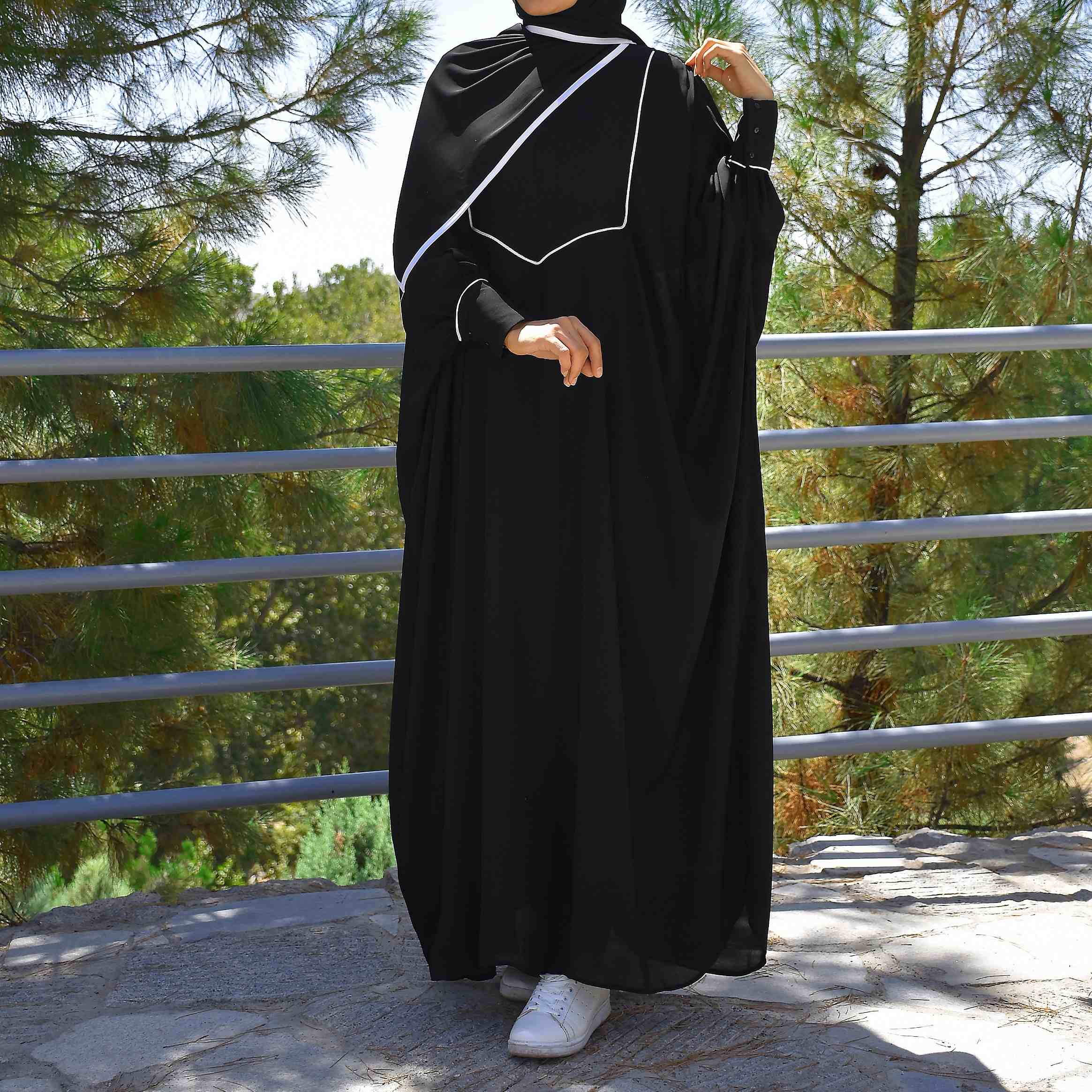 Price and Buy Stylish Loose Fit Abaya for Muslim Women with Black Crepe Fabric