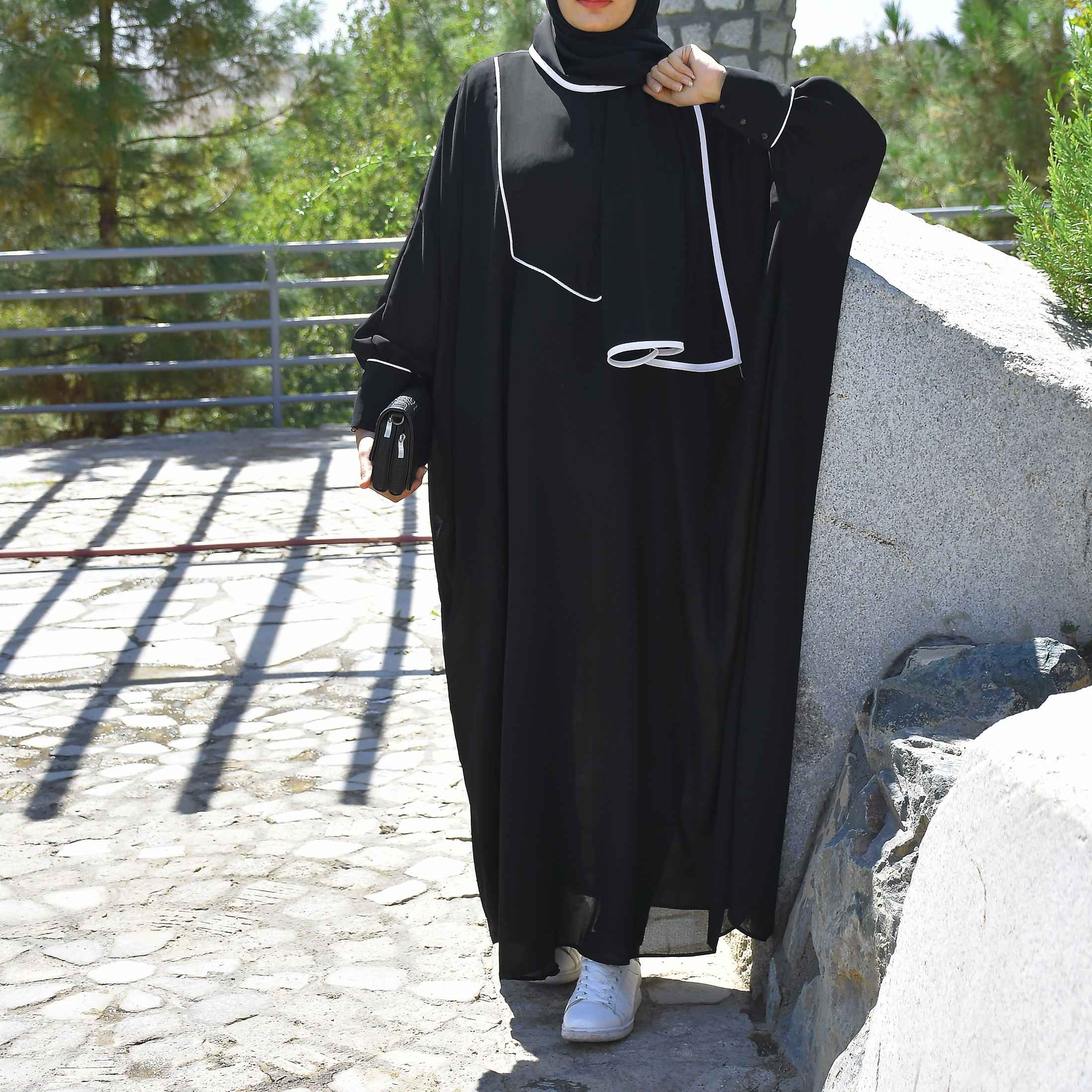 Price and Buy Stylish Loose Fit Abaya for Muslim Women with Black Crepe Fabric - Image 3