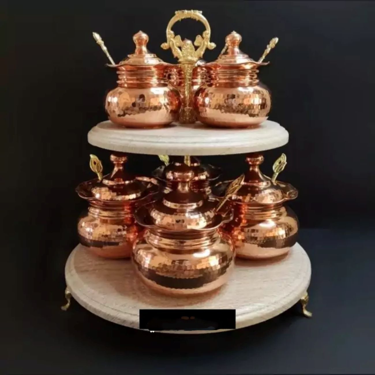 Price and Buy Stylish Nano-Coated Copper Storage Jars Include 2 Floor Stand & Spoon 7 Pcs