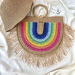 Price and Buy Summer Raffia Handbag – Hand Crocheted with Paper Yarn Rainbow Design