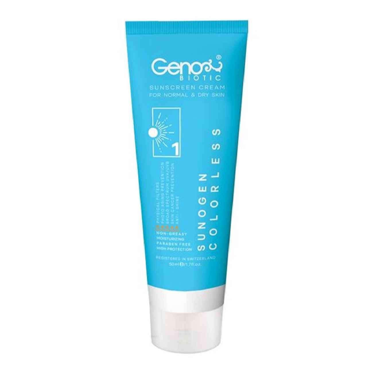 Price and Buy Sunscreen Cream for Dry Skin & Normal  – Colorless – Geno Biotic SPF50, 50 ml (pack of 2)