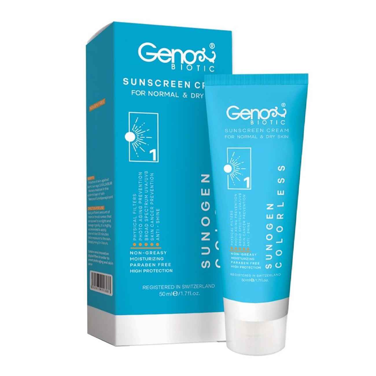 Price and Buy Sunscreen Cream for Dry Skin & Normal  – Colorless – Geno Biotic SPF50, 50 ml (pack of 2) - Image 3