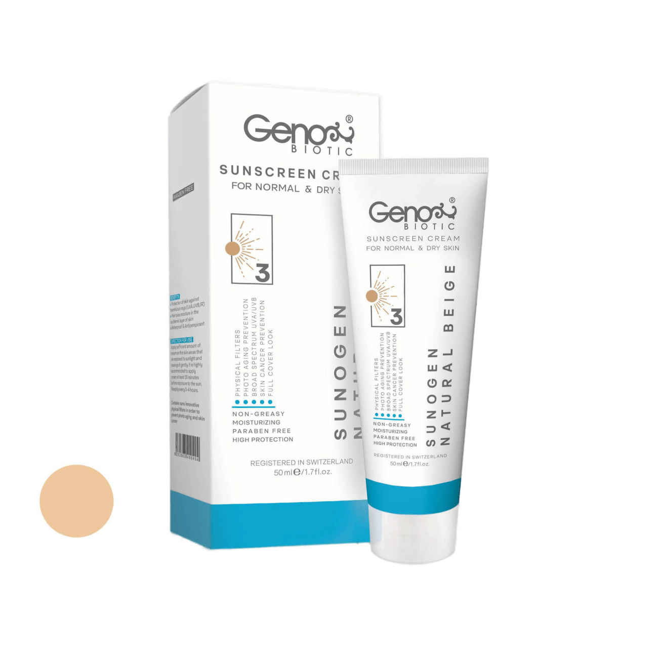 Price and Buy Sunscreen Cream for Dry Skin & Normal  – Natural Beige Color – Genobiotic SPF50 Tinted (pack of 2) - Image 3