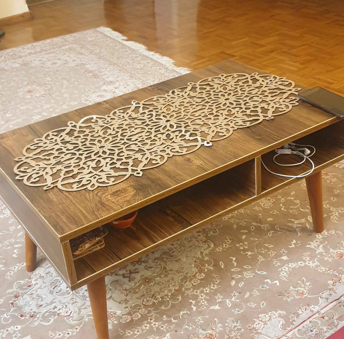 Price and Buy Table Runner Faux Leather with Glittering Elongated Circle Shape - Image 3