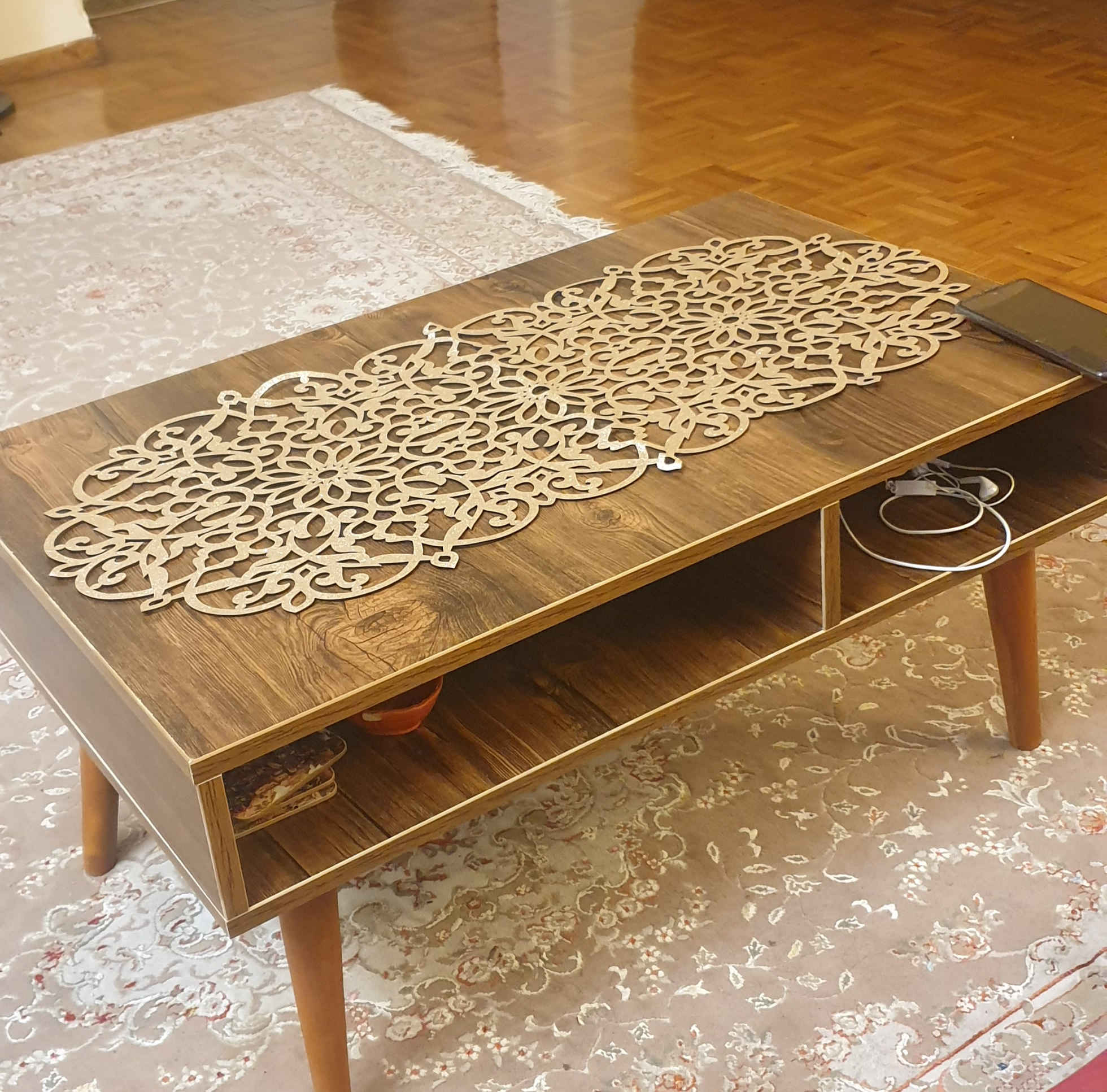 Price and Buy Table Runner Faux Leather with Glittering Elongated Circle Shape - Image 3