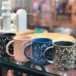 Price and Buy Textured Ceramic Mug Set with Embossed Leaf Pattern