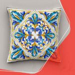 Price and Buy Throw Pillow Covers Blue Abstract Italian Majolica with Geometric & Floral Pattern (X2)