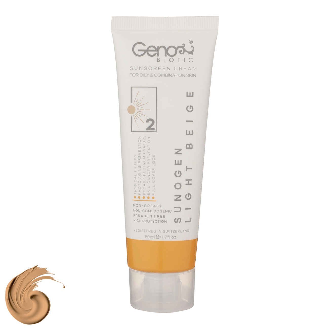 Price and Buy Tinted Sunscreen Cream – Geno Biotic SPF50 Light Beige Color- Suitable for Oily & Combination Skin (pack of 2)