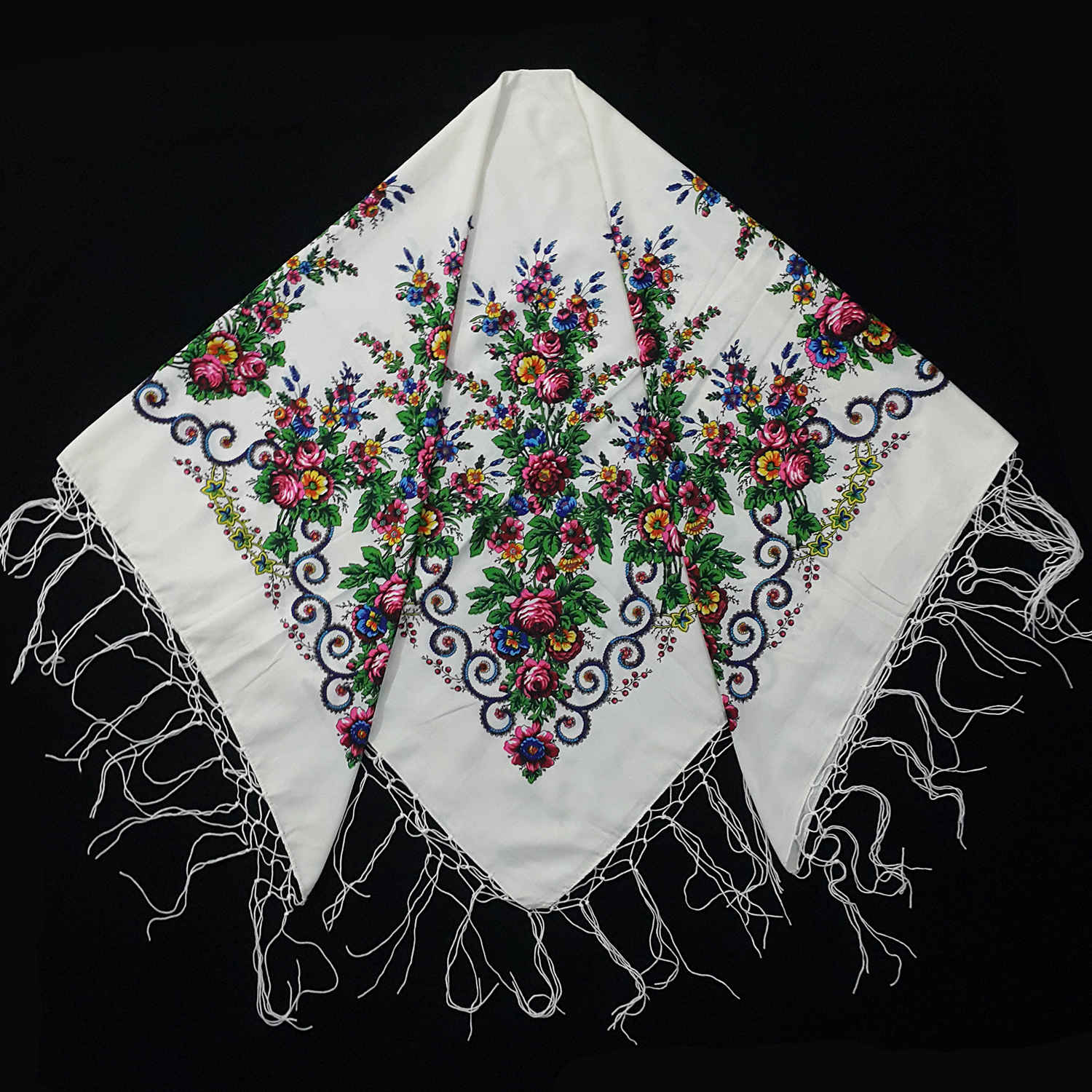 Price and Buy Torkaman Ethnic Scarf – Elegance and Tradition with Floral Design in White