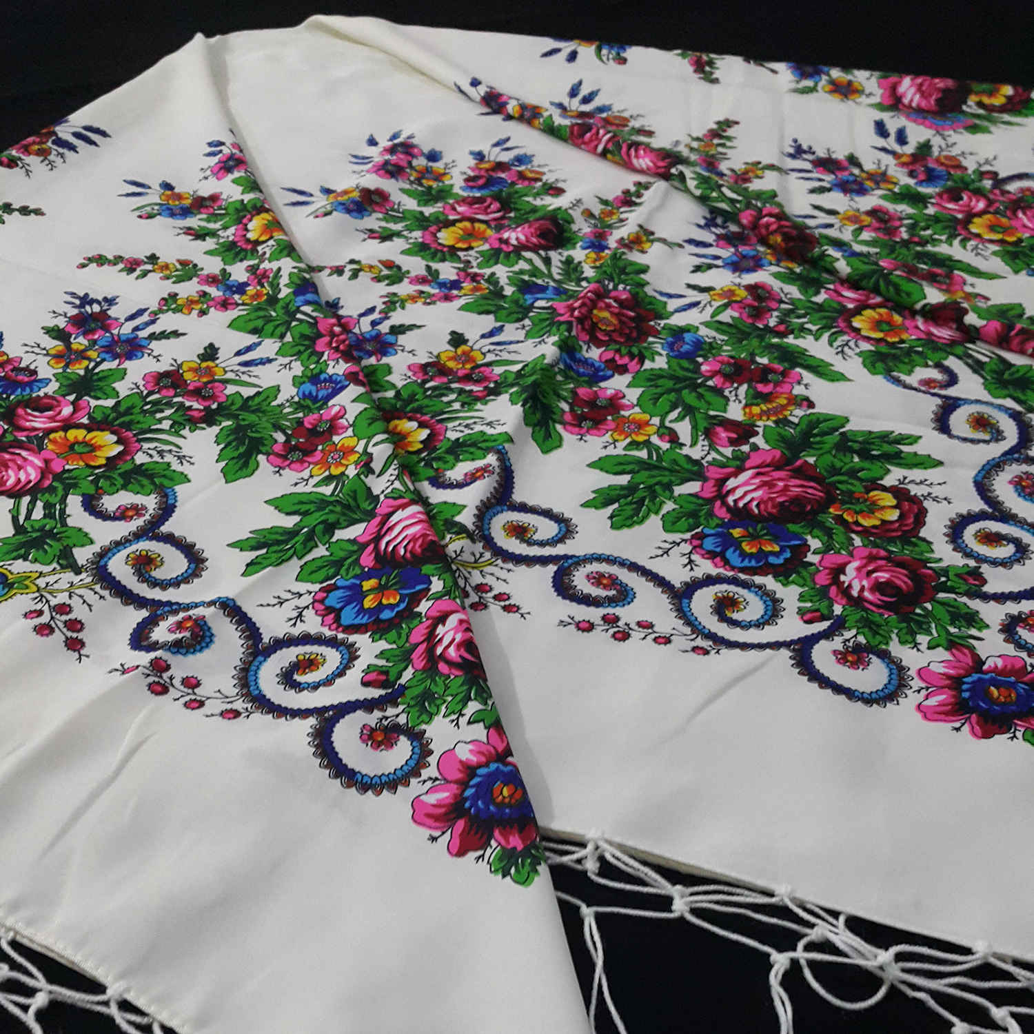 Price and Buy Torkaman Ethnic Scarf – Elegance and Tradition with Floral Design in White - Image 3