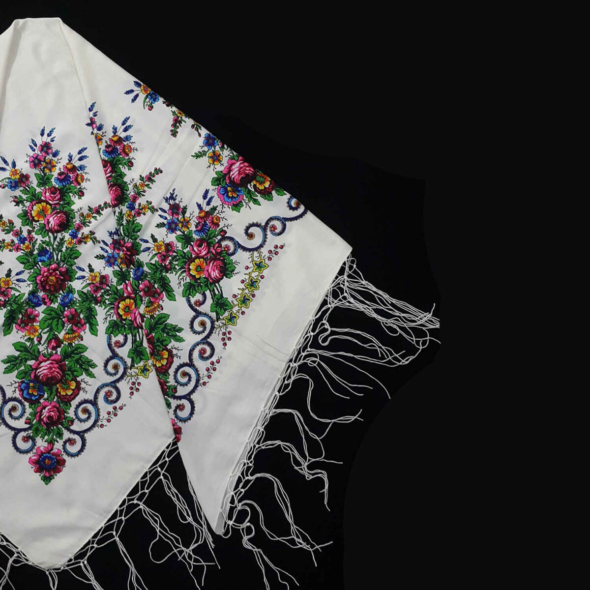 Price and Buy Torkaman Ethnic Scarf – Elegance and Tradition with Floral Design in White - Image 5