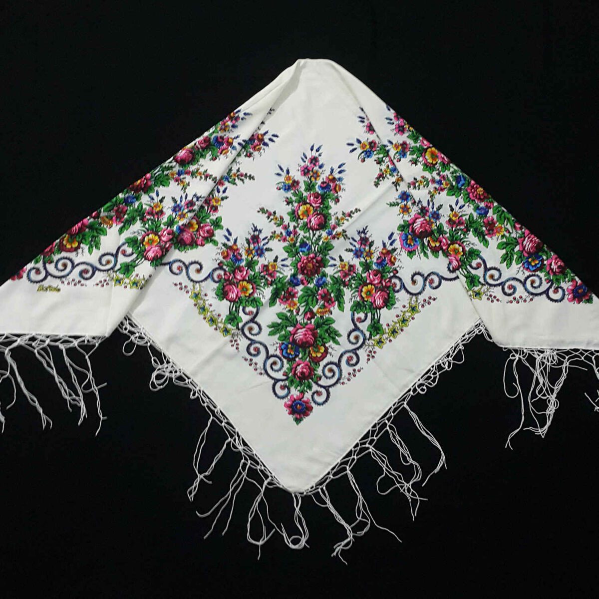 Price and Buy Torkaman Ethnic Scarf – Elegance and Tradition with Floral Design in White - Image 6