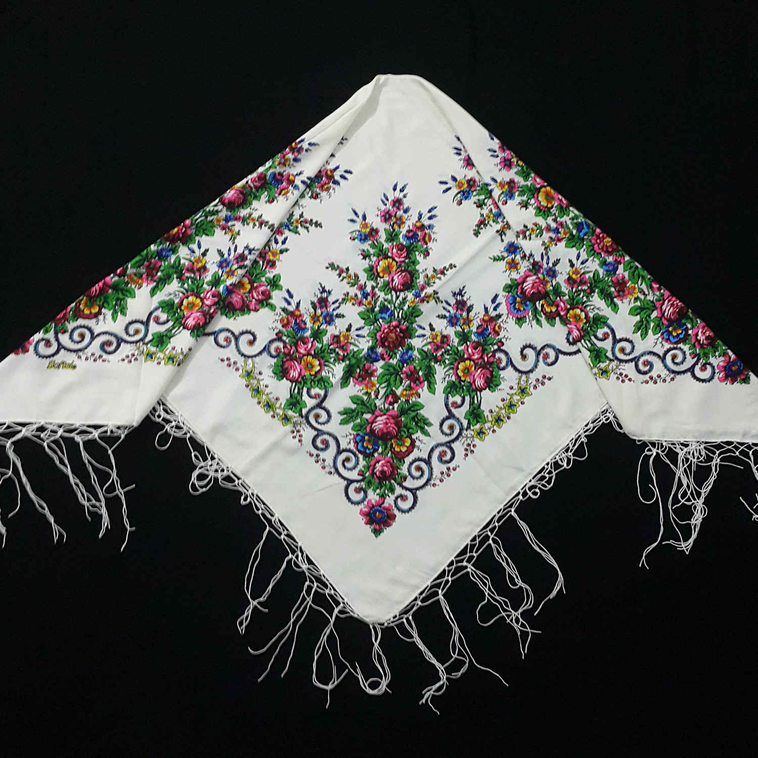 Price and Buy Torkaman Ethnic Scarf – Elegance and Tradition with Floral Design in White - Image 6