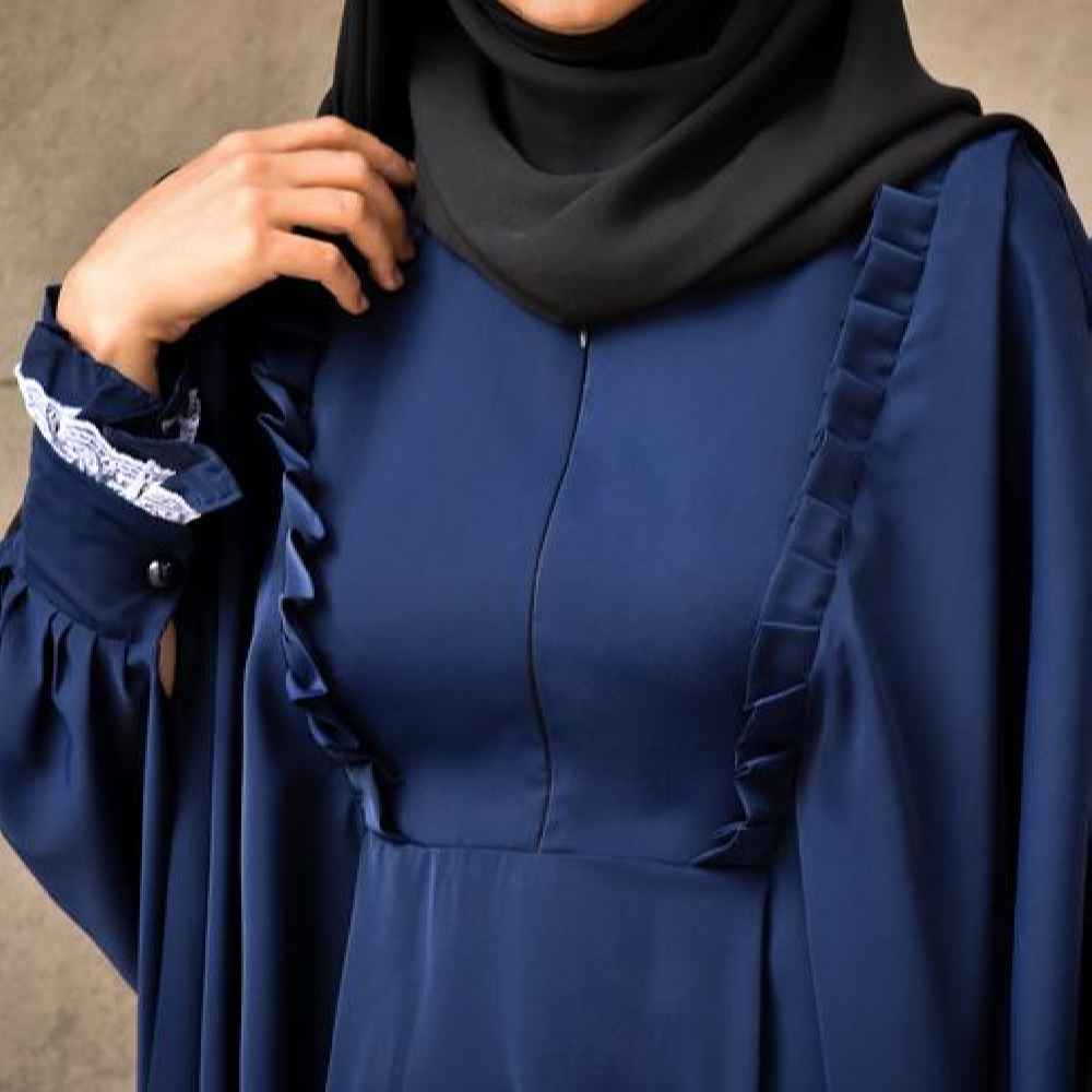 Price and Buy Traditional Butterfly Abaya for Women – Soft Navy Blue Crepe Fabric - Image 3