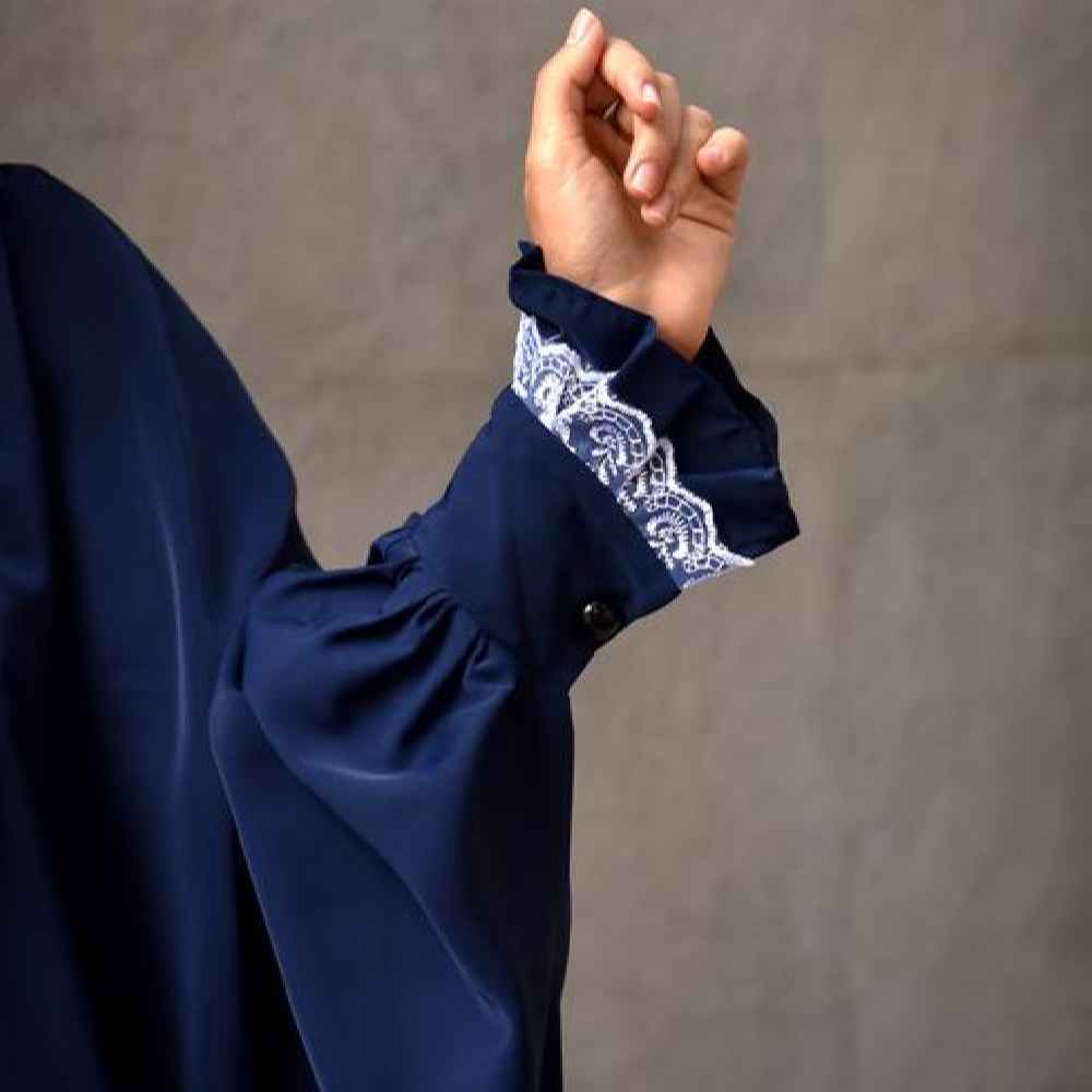 Price and Buy Traditional Butterfly Abaya for Women – Soft Navy Blue Crepe Fabric - Image 4