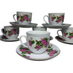 Price and Buy Traditional Ceramic Cup & Saucer Set – 12-Piece with Red Rose Motif - Image 3