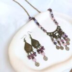 Price and Buy Traditional Necklace and Earring Set with Purple Jade Stone and Purple Crystal.