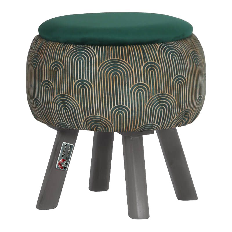 Price and Buy Traditional Persian Footstool with Wooden Legs in Green - Image 4