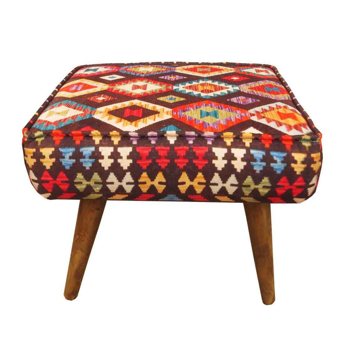 Price and Buy Traditional Red Persian Footstool with Wooden Legs and Velvet Fabric Art - Image 3