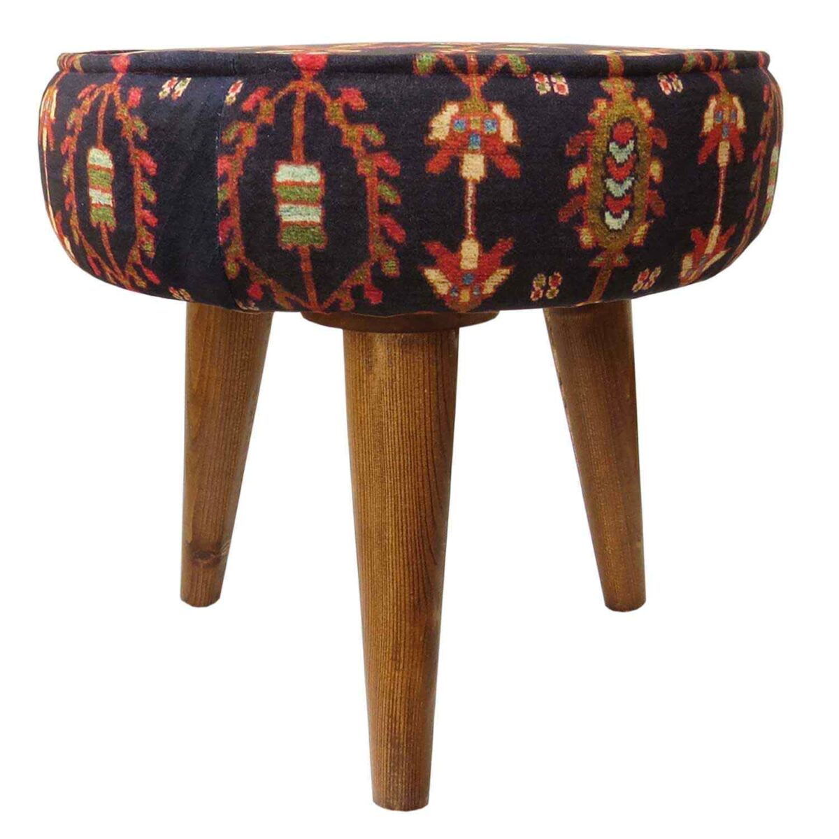 Price and Buy Traditional Red Persian Footstool with Wooden Legs and Velvet Fabric Art - Image 3