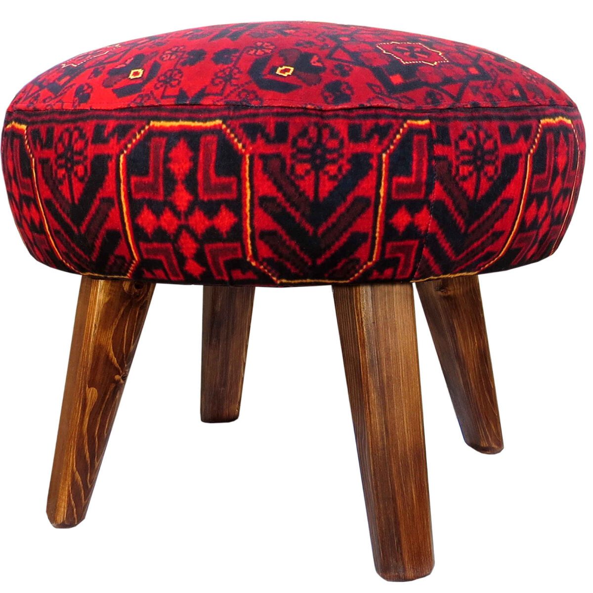Price and Buy Traditional Red Persian Footstool with Wooden Legs and Velvet Fabric Artemis