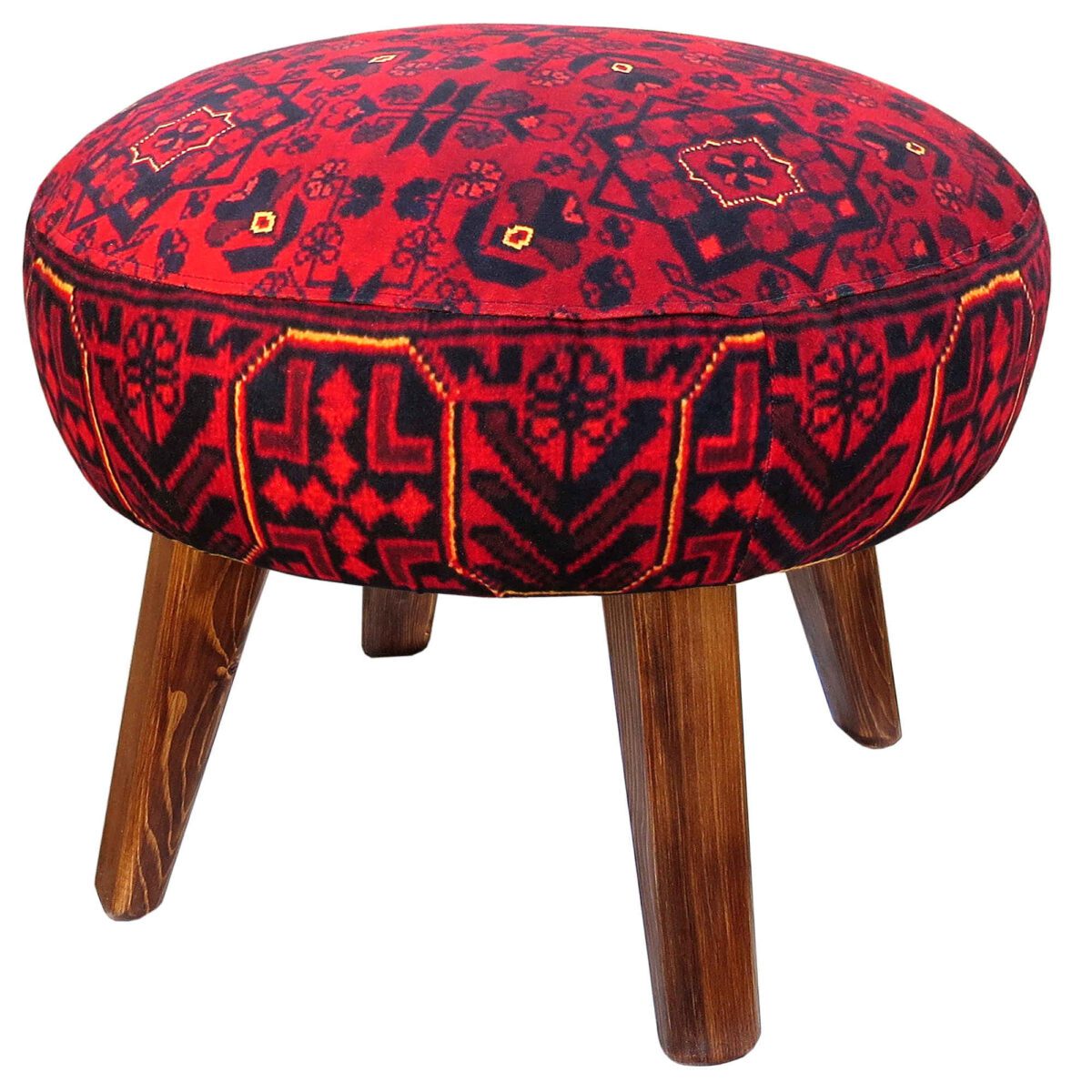 Price and Buy Traditional Red Persian Footstool with Wooden Legs and Velvet Fabric Artemis - Image 4