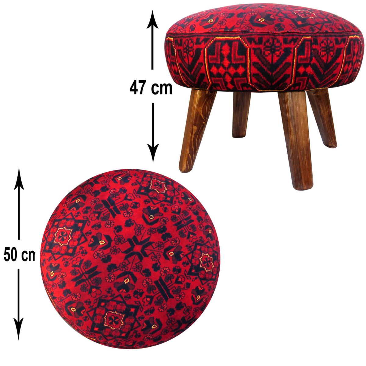 Price and Buy Traditional Red Persian Footstool with Wooden Legs and Velvet Fabric Artemis - Image 8