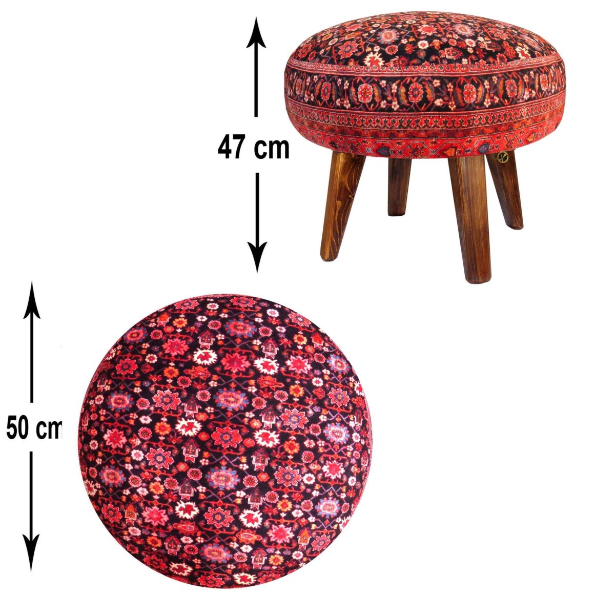 Price and Buy Traditional Red Persian Footstool with Wooden Legs and Velvet Fabric Artistic - Image 4