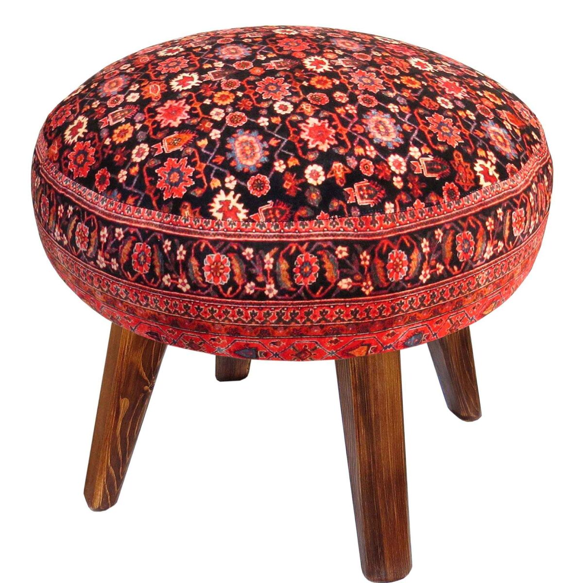 Price and Buy Traditional Red Persian Footstool with Wooden Legs and Velvet Fabric Artistic - Image 5