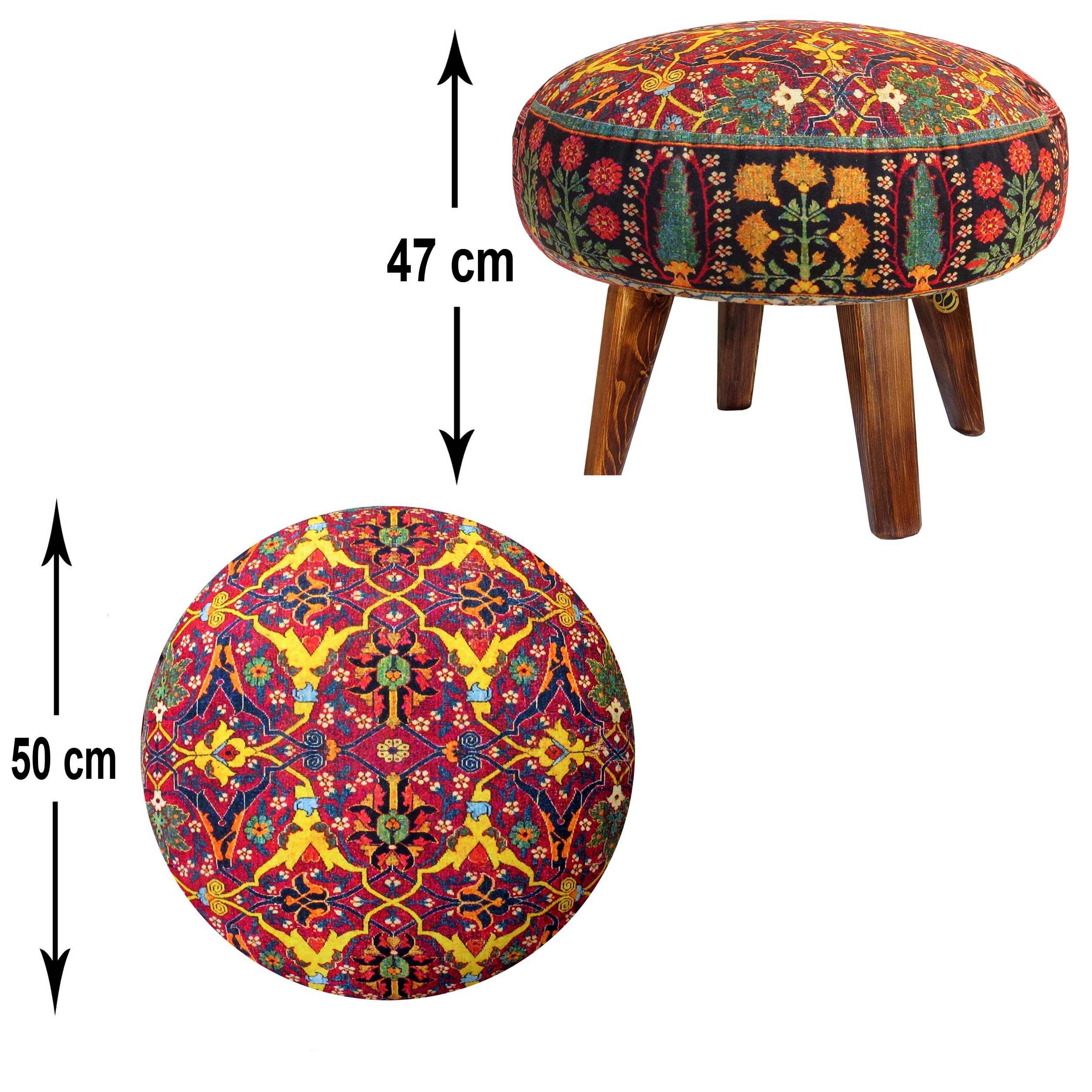 Price and Buy Traditional Red Persian Footstool with Wooden Legs and Velvet Fabric Floral - Image 4
