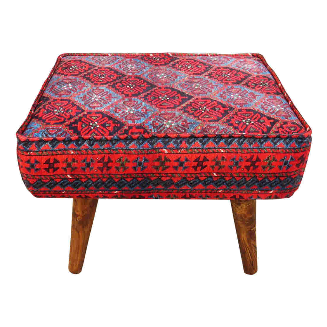 Price and Buy Traditional Red Persian Footstool with Wooden Legs and Velvet Fabric MO2 - Image 3