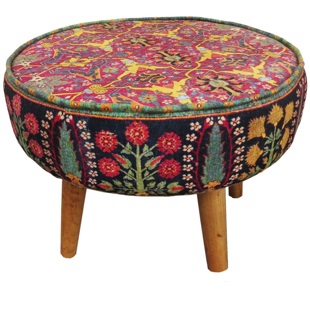 Price and Buy Traditional Red Persian Footstool with Wooden Legs and Velvet Fabric Raya