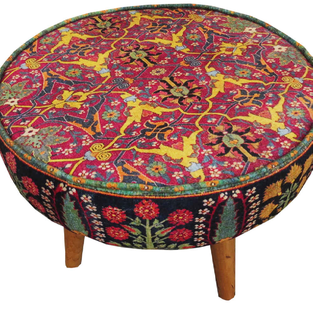 Price and Buy Traditional Red Persian Footstool with Wooden Legs and Velvet Fabric Raya - Image 3
