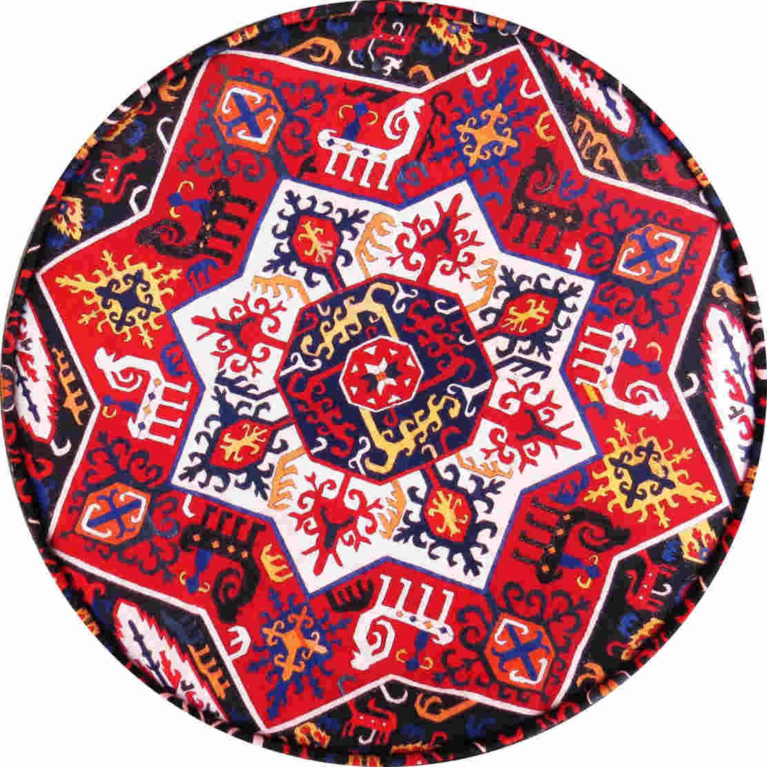 Price and Buy Traditional Red Persian Footstool with Wooden Legs and Velvet Fabric Round Kl - Image 3