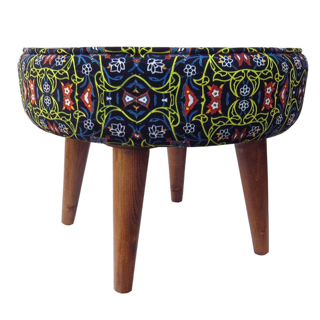 Price and Buy Traditional Red Persian Footstool with Wooden Legs and Velvet Fabric Slimi - Image 3
