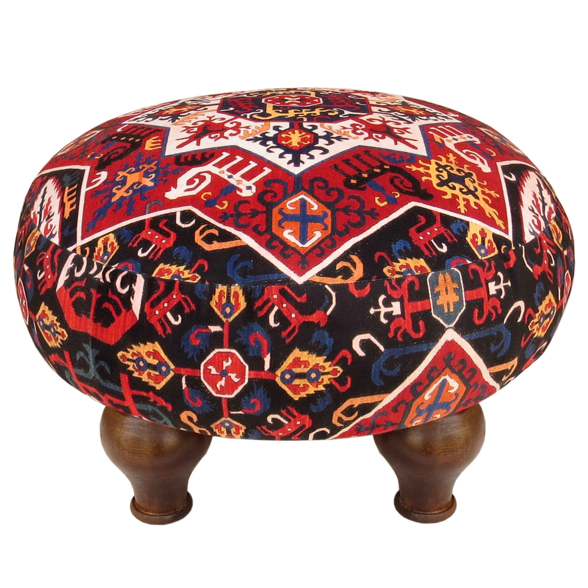 Price and Buy Traditional Red Persian Footstool with Wooden Legs and Velvet Fabric